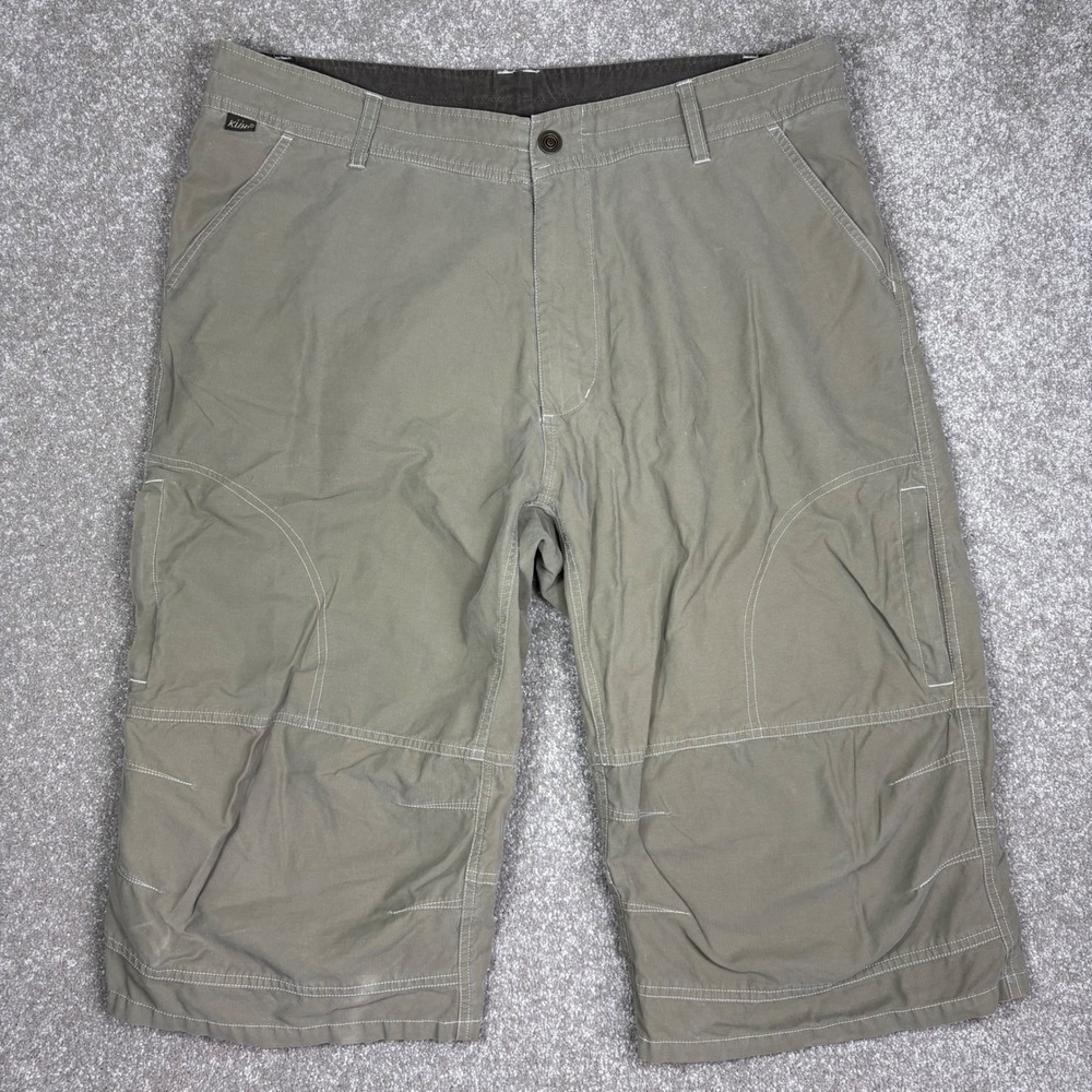 Kuhl Long Cargo Shorts Mens 38 Olive Beige Hiking Outdoor Utility 16.5 Inseam